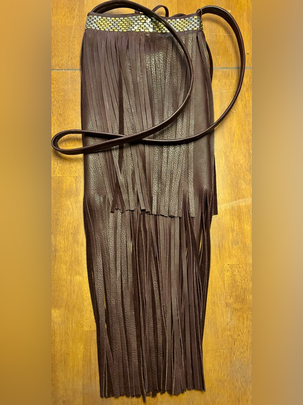 Calleen Cordero Burgundy Layered Fringe Crossbody Bag Embellished Metal Accents